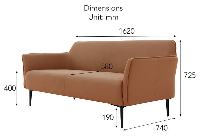 The dimensions of the Peyton 2 Seater Sofa.