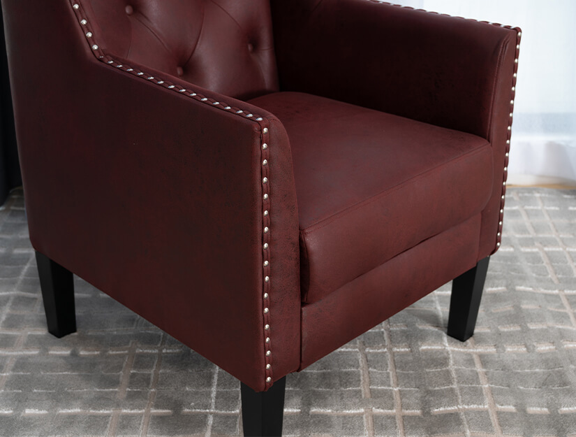 Upholstered in leather-like water & stain resistant high tech fabric. A breeze to clean & maintain.