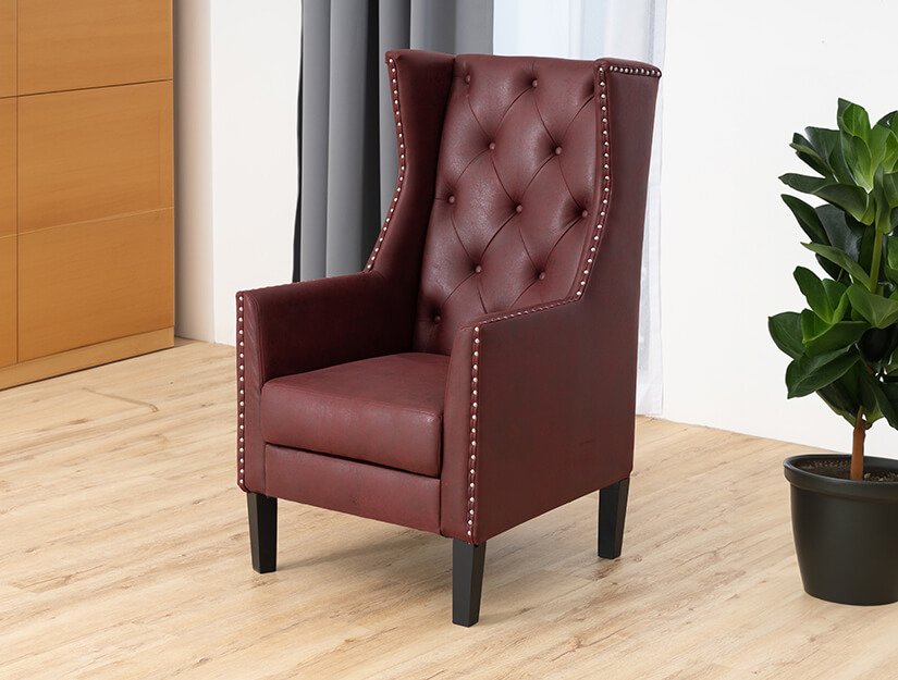 Stylish wingback design with straight, sleek armrests. Opulent silhouette.