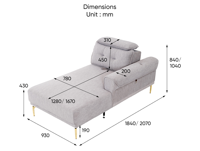 The dimensions of the Rex Sliding Chaise Sofa (Pet-Friendly) 