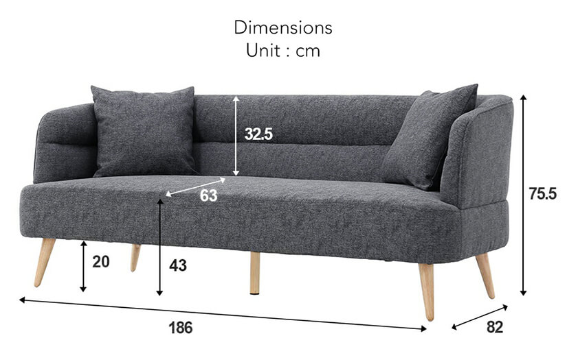 The dimensions of the Rosie Sofa.