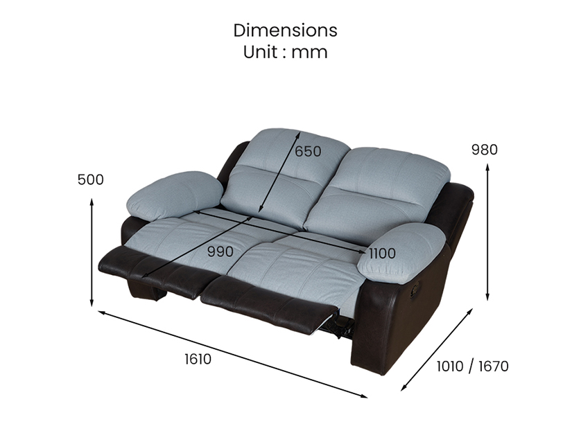 The dimensions of the Ted 2 Seater Recliner Sofa (Pet Friendly Fabric)