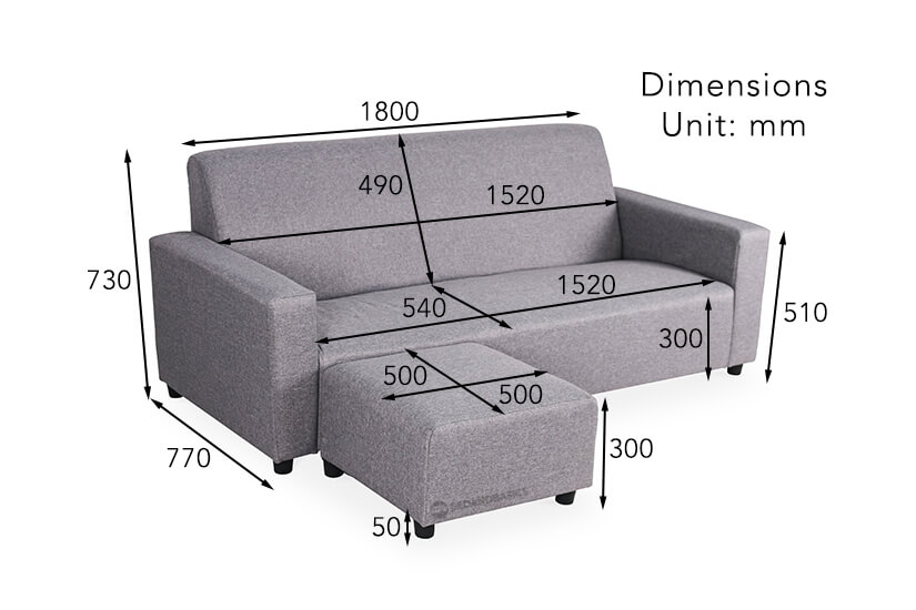 The dimensions of the Tess L-Shaped Fabric Sofa 