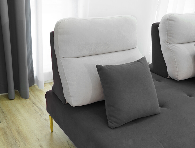 Curved backrest with plush cushions. Extra support & comfort. 