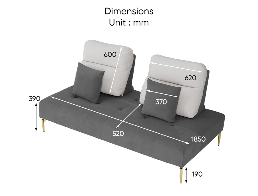 The dimensions of the Vente Modular Backrest Sofa (Pet-friendly) .