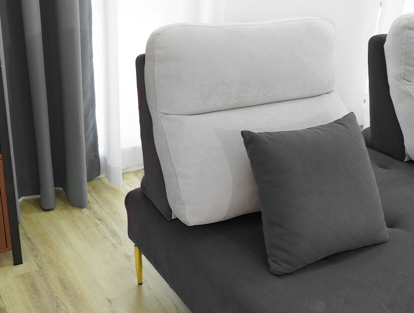 Curved backrest with plush cushions. Extra support & comfort.
