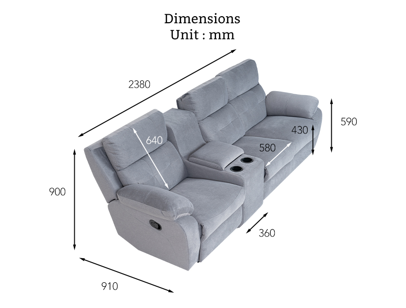 The overall dimensions of the Victoria 3 Seater Recliner Sofa (Pet-friendly Fabric)