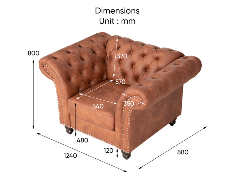 The dimensions of the Wilfred Chesterfield Armchair.