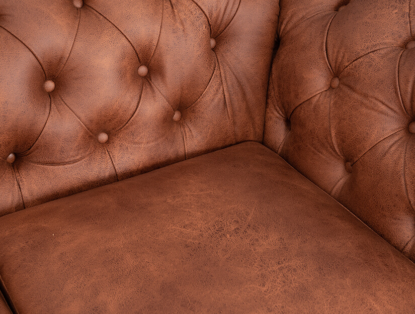 Water & stain resistant high tech fabric. Easy to clean & maintain. Texture & grain akin to genuine leather.