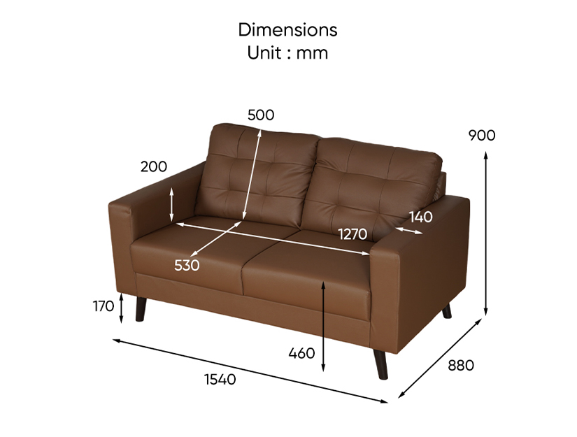 The dimensions of the Asyata 2 Seater Leather Sofa.