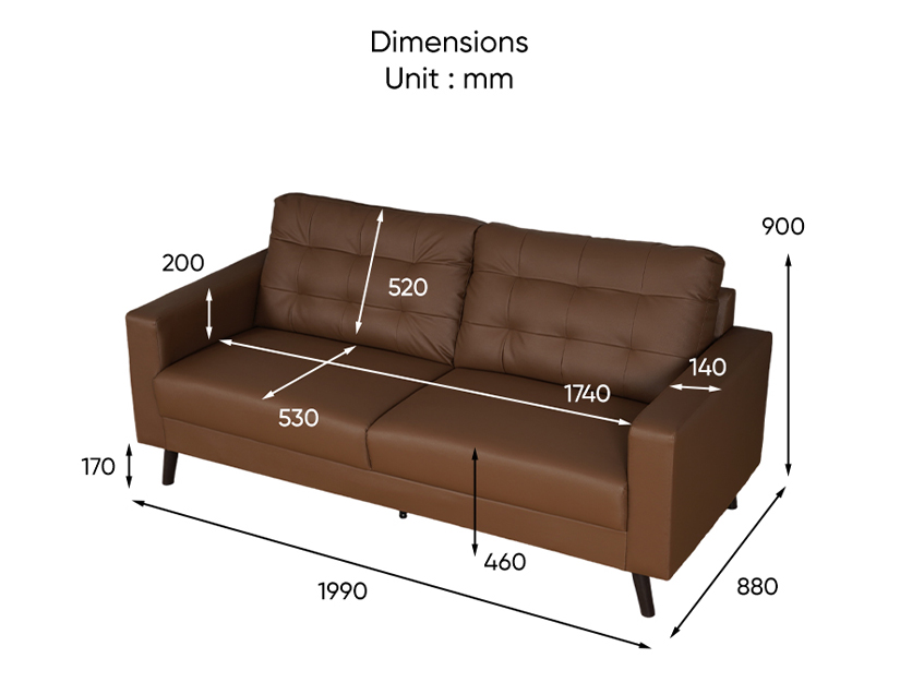 The dimensions of the Asyata leather sofa.