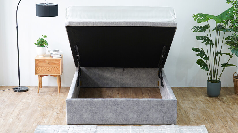 The LITTKE has a large under bed storage that allows you to store your bedding like bed sheets, blankets or quilt covers and even luggage or other bulky items. Open floor base is specially designed to make cleaning easy. 