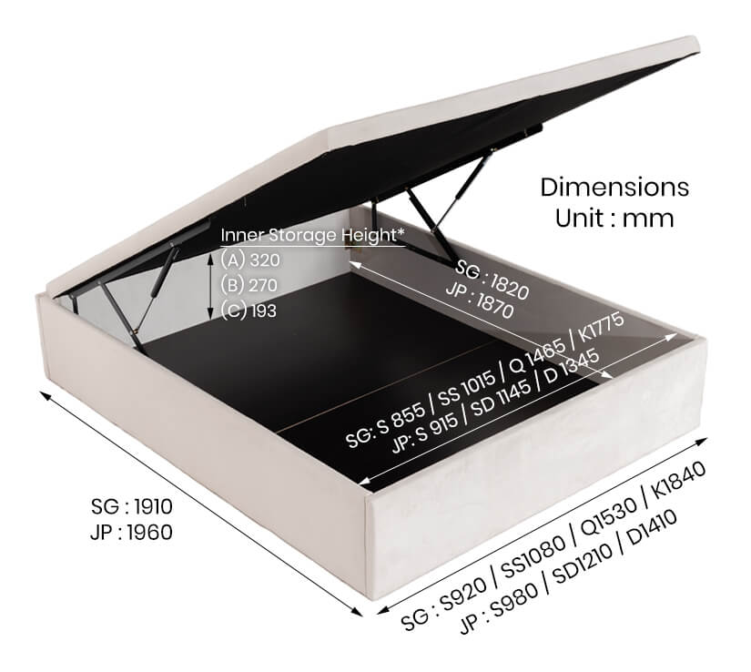 The overall dimensions of the lucy storage bed frame
