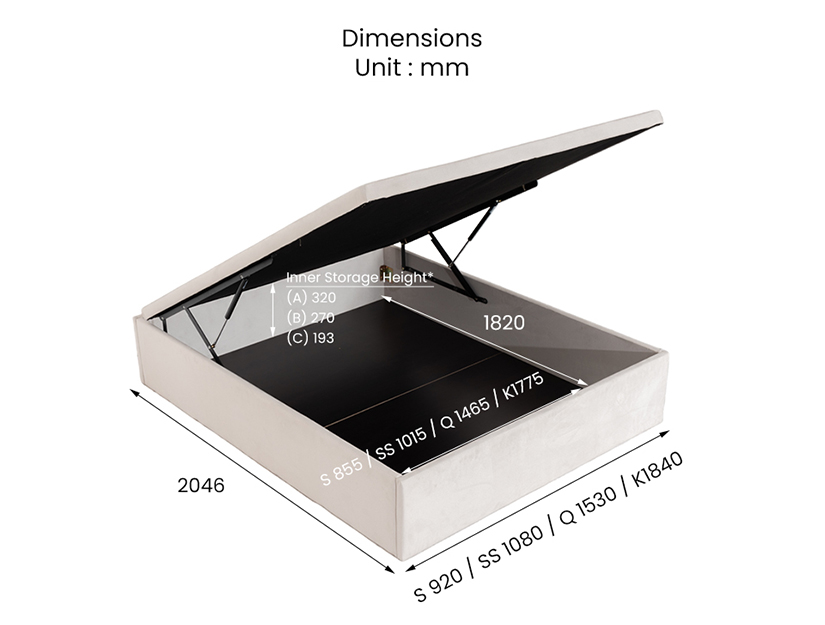 The overall dimensions of the Lucy Storage Bed Frame (Kisa Velvet)