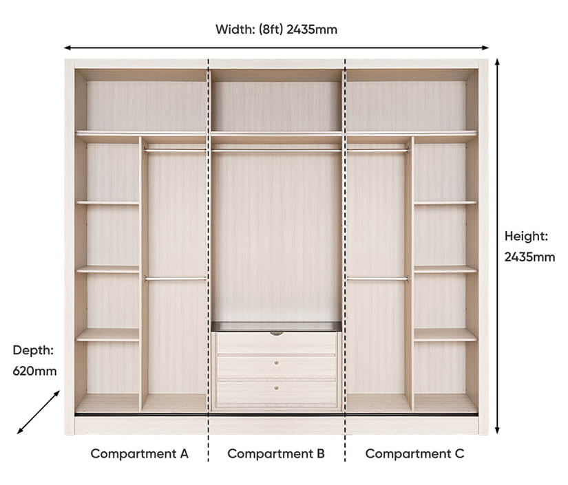 8 feet Wardrobe with top compartment