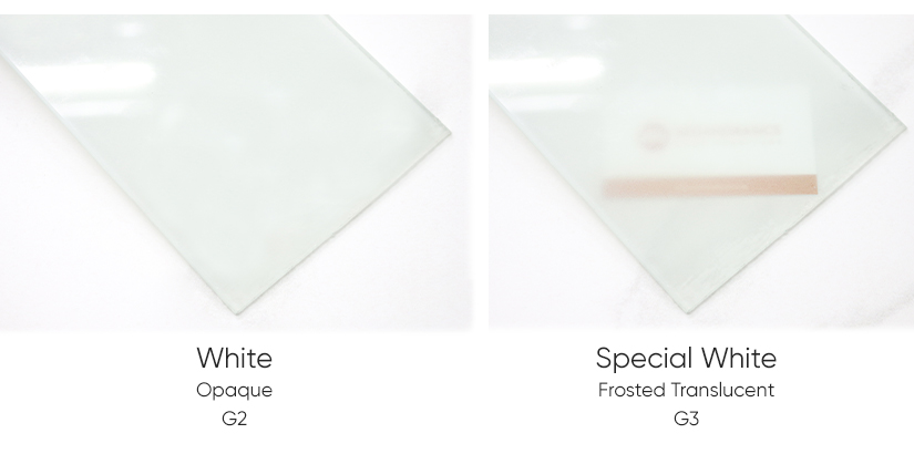 Choose door glass from white opaque frosted glass for privacy or white translucent glass for an elegant look.