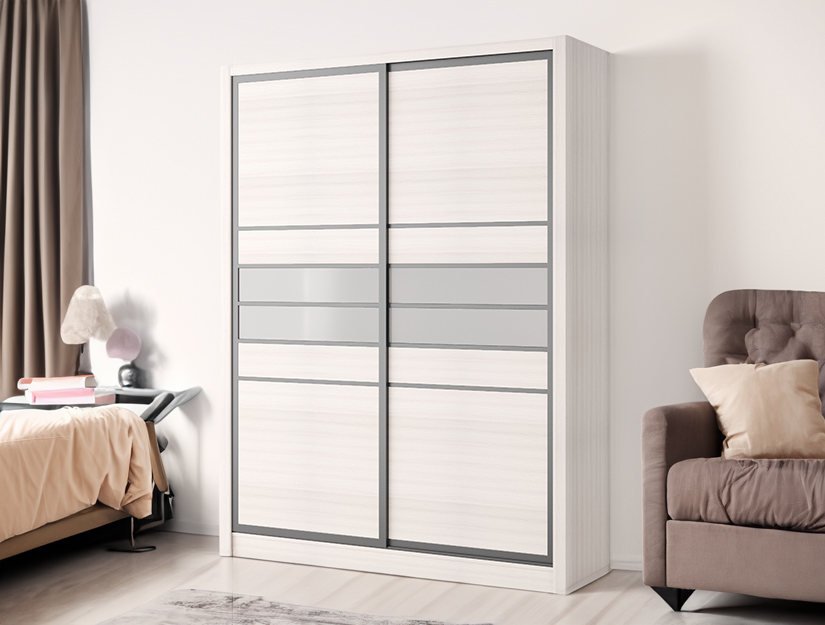 Contemporary, minimalist wooden wardrobe. 2 door wardrobe with sliding doors.