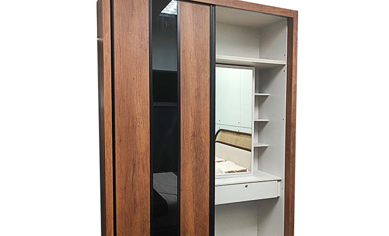 Upgrade to a mirror compartment (B9) for a vanity dresser within your wardrobe. Equipped with a mirrored cabinet, shelves & a soft closing drawer. Ample storage. Convenient & space saving. 