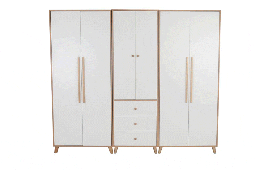 Made of Solid MDF wood with beautiful light colored laminates, the wardrobe is easy to match.