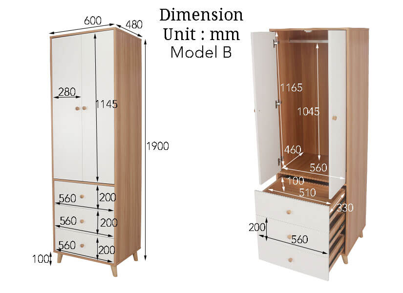 Model B dimensions