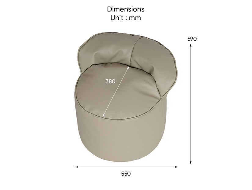 The dimensions of the Isuke Leather Bean Bag Stool.