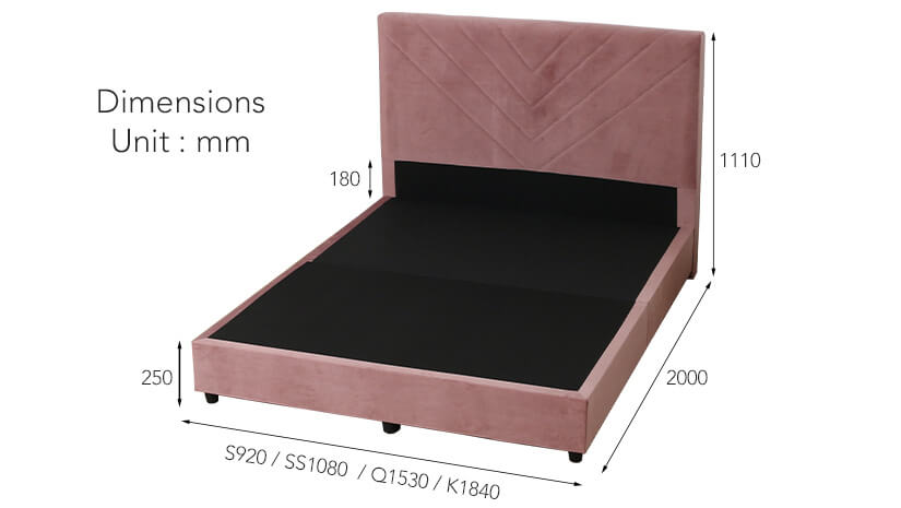 The dimensions of the Aria Velvet Bed Frame.