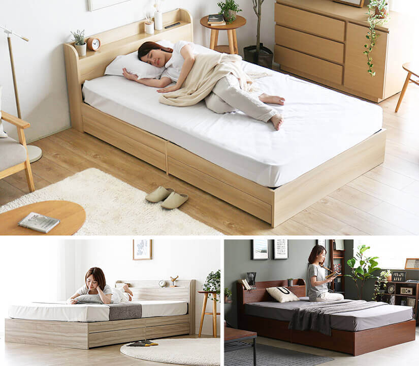 Aube Wooden Drawer Storage Bed Frame (Japan Size) | Storage Bed Frame |  Online Furniture Singapore | Bedandbasics