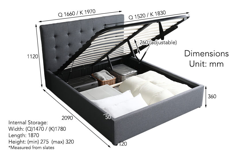 Maximum weight capacity of bed frame- 220 Kg (Queen and King sizes)