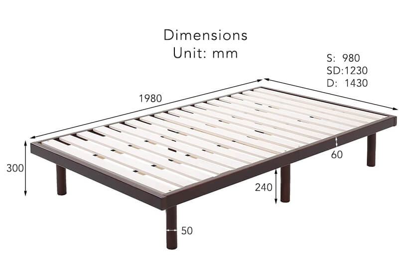 The dimensions of the Cuenca Bed Frame.