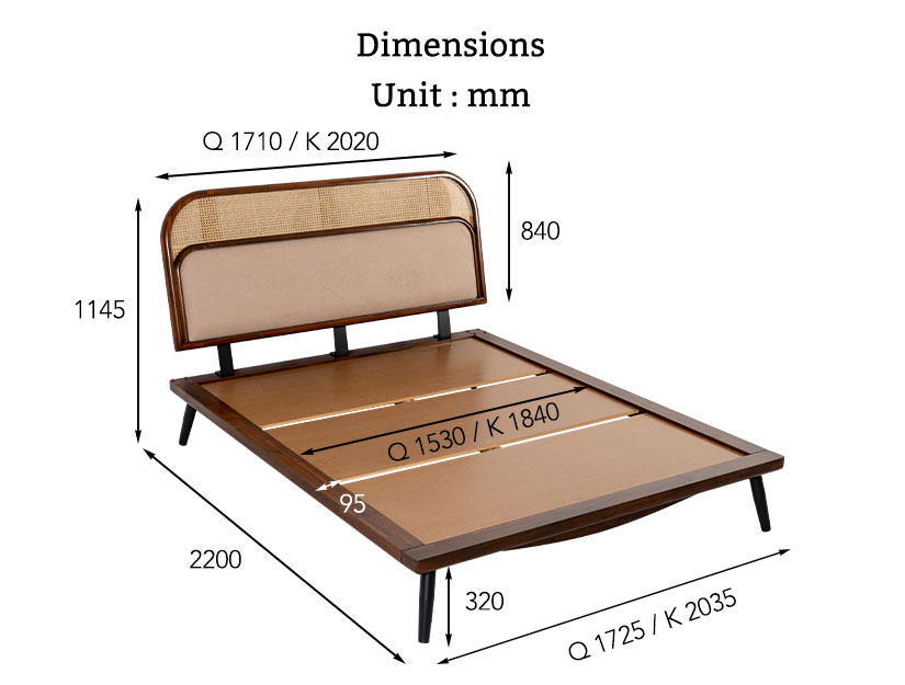 The dimensions of the Jesse Solid Wood Bed Frame.