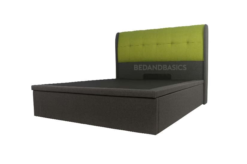 The green headboard remains easy to match while still adding a pop of colour to its overall design.