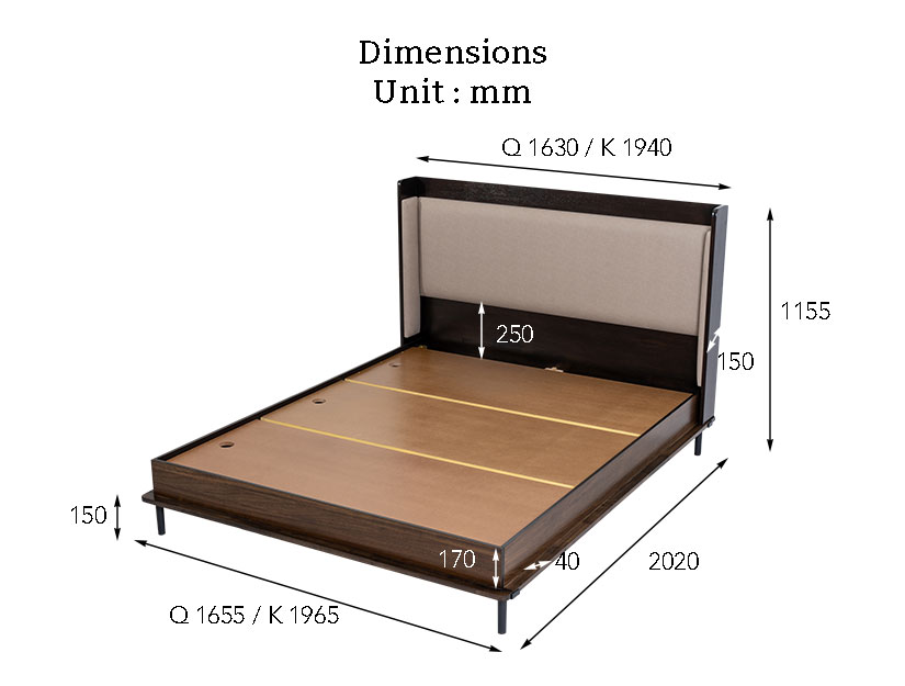 The dimensions of the Lucius Wooden Bed Frame.