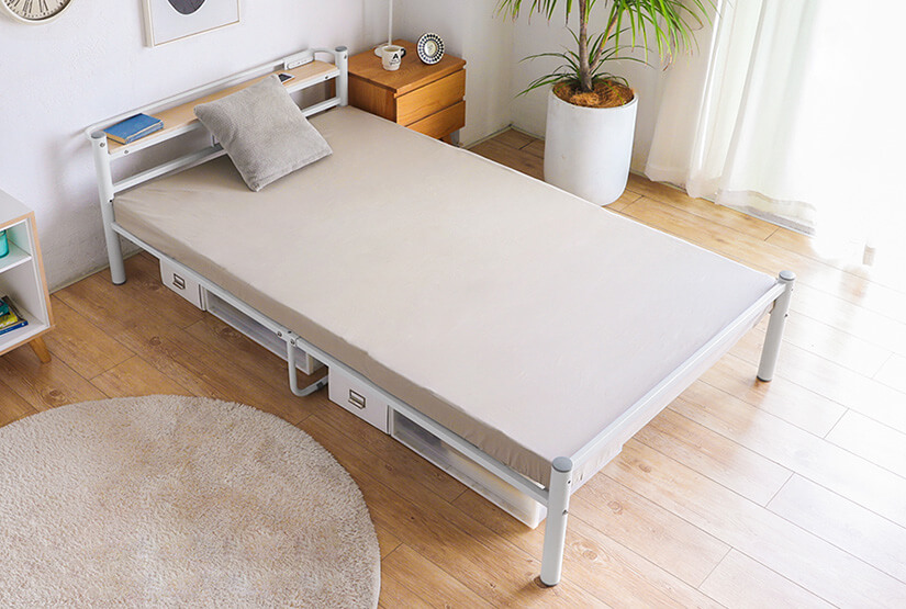 Powder coated metal bed frame. Japanese minimalist design.