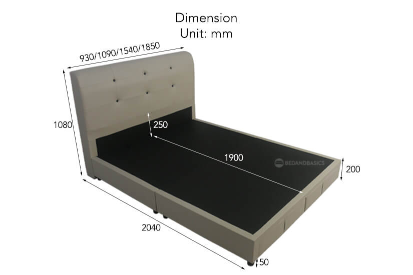 The dimensions of the Lois Fabric Storage Bed Frame.