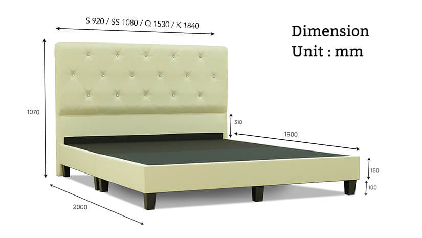 The dimensions of the Mary Bed Frame.