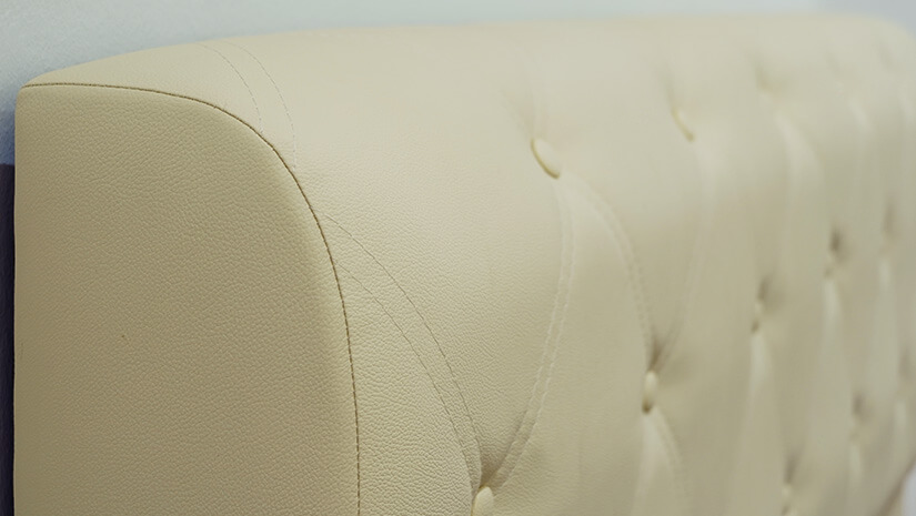 Upholstered in PVC leather. Smooth and comfortable.