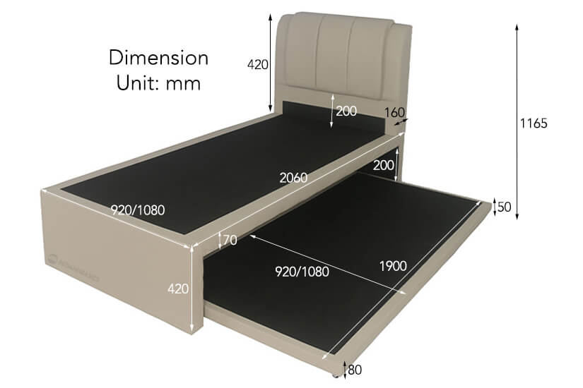The dimensions of the Medina pullout bed.