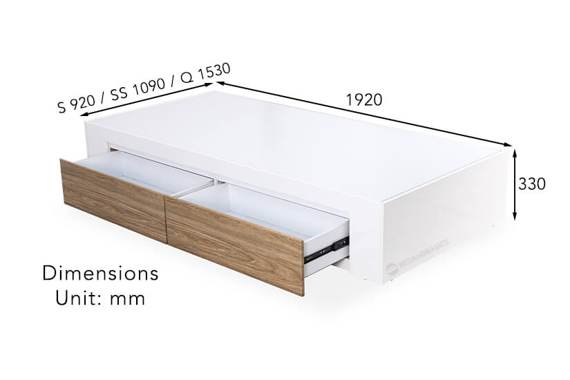 The overall dimensions of the Porter Storage Bed Frame.