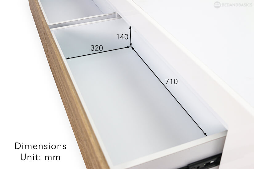 The pull-out drawer dimensions of the Porter Storage Bed Frame.