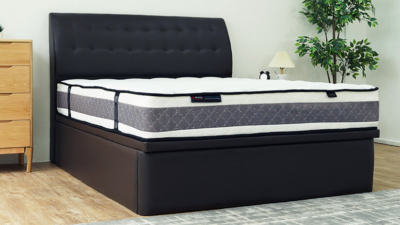 Bed frame upholstered in PVC leather. Added touch of elegance. Smooth to touch. 
